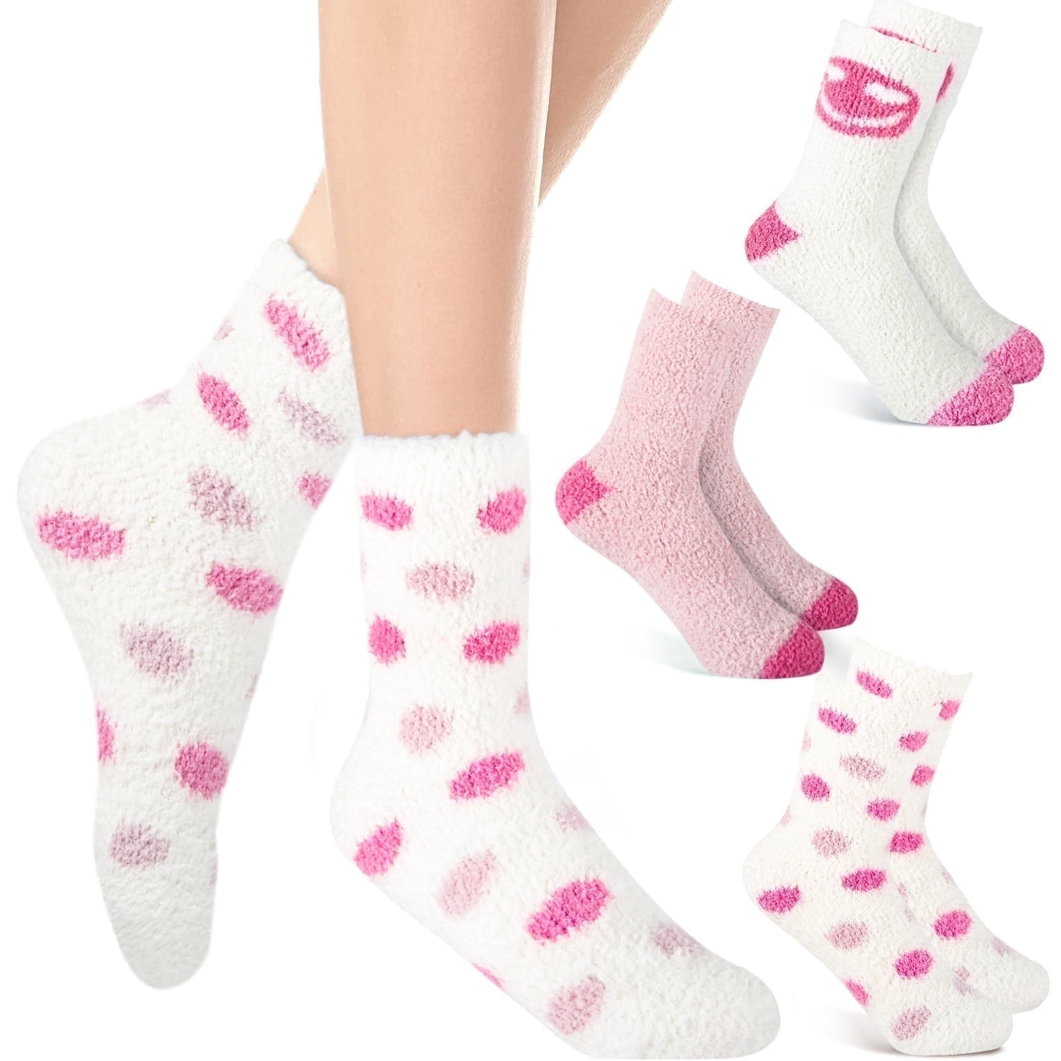 Walmart Black Friday Deals 2025 - YOMYM 3 Pairs Women Fuzzy Socks, Pink Microfiber Thermal Socks US Size 6-10, Cozy Gifts