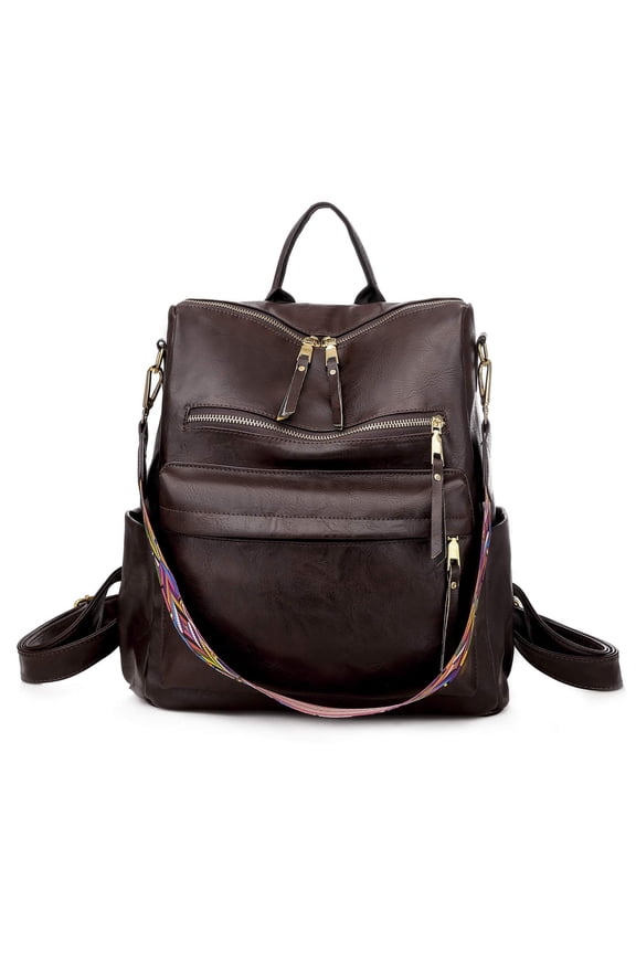 Women Removable Strap Nylon Backpack, Coffee