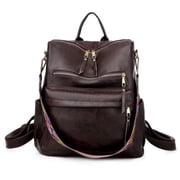 YOMYM Women Removable Strap Leather Backpack, Multipurpose Design Ladies Shoulder Bag Travel bag Satchel Handbags, Coffee