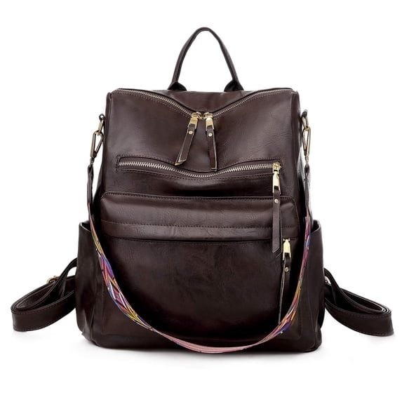 YOMYM Women Removable Strap Nylon Backpack, Coffee