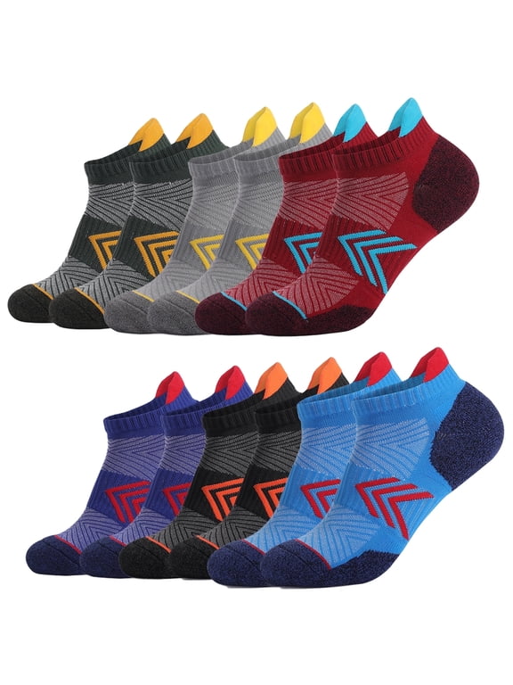 Men's Running Socks Cushion Low Ankle Socks, 6 Pairs