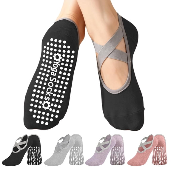 YOMYM Crisscross Strap Non Slip Yoga Socks, Women Ballet Silicone Grip Anti Skid Pilates Barre Workout SocksPerfect for US 5-9