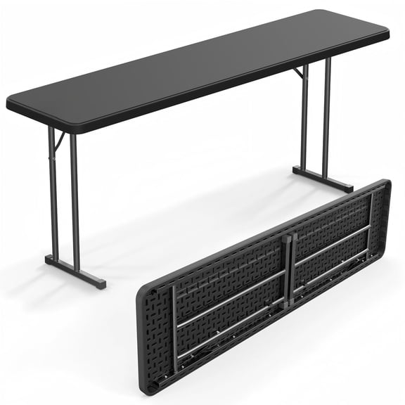 YONCHEN 6 FT Narrow Folding Table,HDPE Material and Metal Frame, Perfect for Buffet, Seminar, Party, Training, Home Work, Black