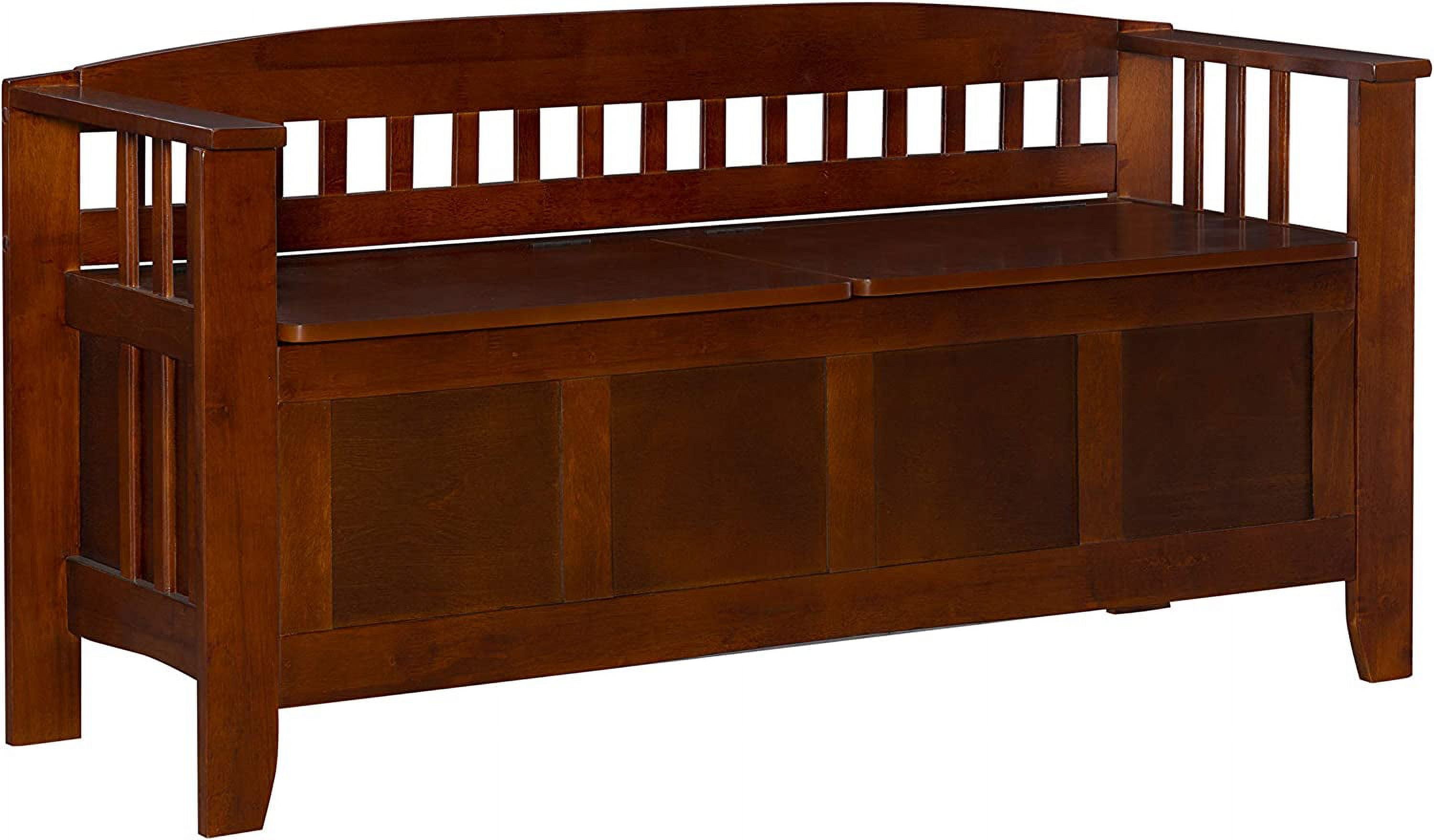 Walnut Split-Seat Storage Bench with Slat Back Design, 50"