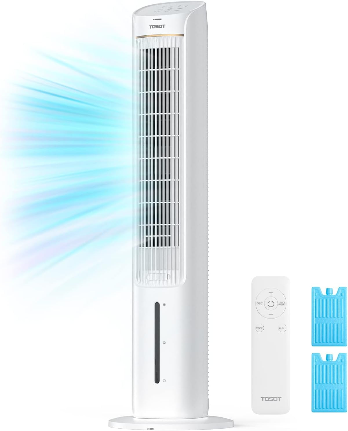 YONG Tower Fan Oscillating 80°, Cooling Fan with 2 Ice Packs, CFM 360m³