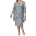 thumbnail image 1 of YONGHS 2PCS Women Tube Dress with Lace Cover Up Plus Size Mother of The Bride Dress for Wedding Party Grey XXL, 1 of 4