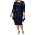 thumbnail image 1 of YONGHS 2PCS Women Tube Dress with Lace Cover Up Plus Size Mother of The Bride Dress for Wedding Party Navy Blue 7XL, 1 of 2