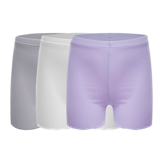 YONGHS 3 Pack Kids Girls Dance Shorts Safety Breathable Bike Shorts Undershorts for Dance Underdress Gray&White&Purple 3-4