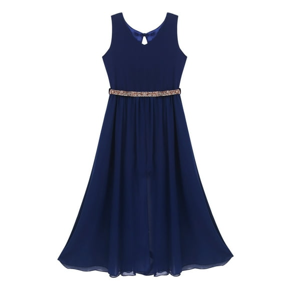 YONGHS Big Girls V Neck Maxi Romper Dress Pageant Birthday Party Formal Gown Navy_Blue 14