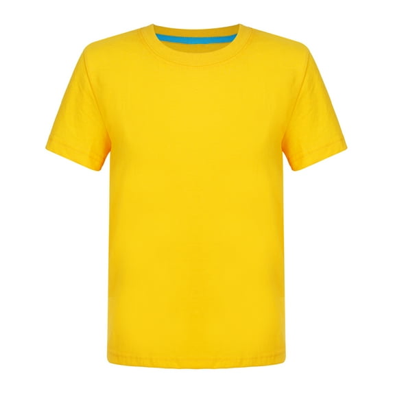 YONGHS Boys Girls Short Sleeve Crewneck Tee Kids T-Shirts Solid Cotton Active Athletic Shirts Tops Yellow 2-3