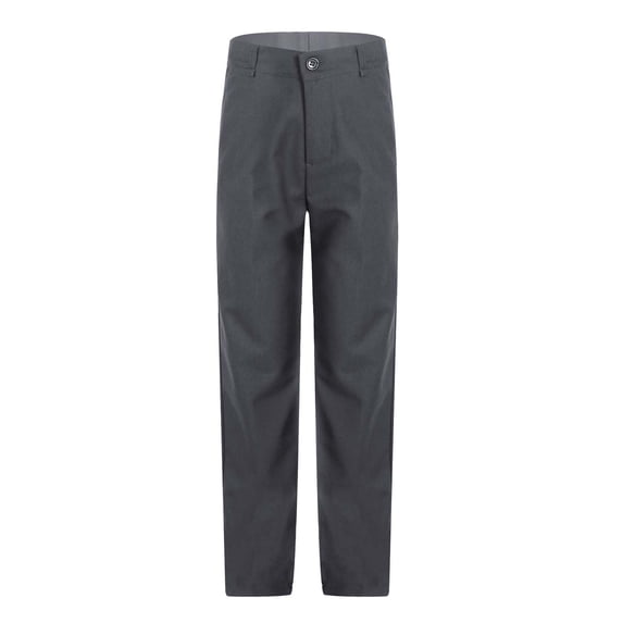 YONGHS Boys Kids School Uniform Flat Front Trouser Adjustable Waist Straight Long Pants Gray 10-11