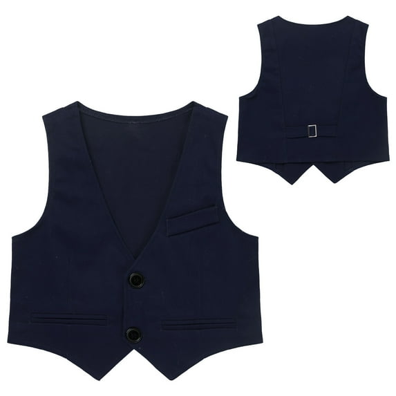 YONGHS Boys Wedding Suit Vest Single-Breasted Tuxedo Formal Dress Waistcoat for Pageant Navy Blue 8