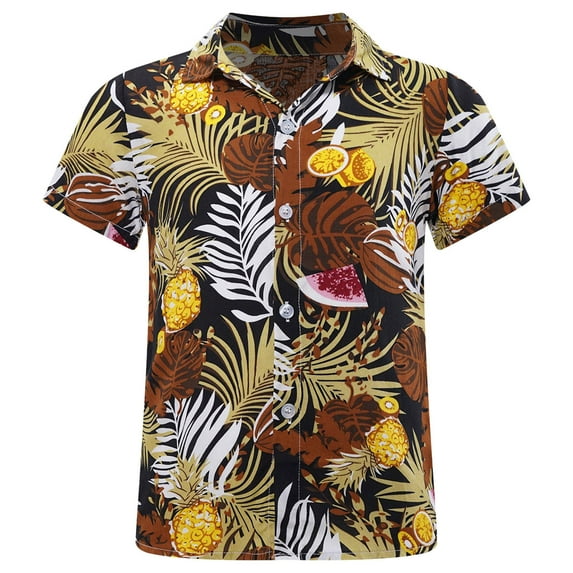 YONGHS Casual Aloha Luau Shirts for Kids Boys Hawaiian Shirts Summer Holiday Beach Dress Shirt Tops Type L 13-14