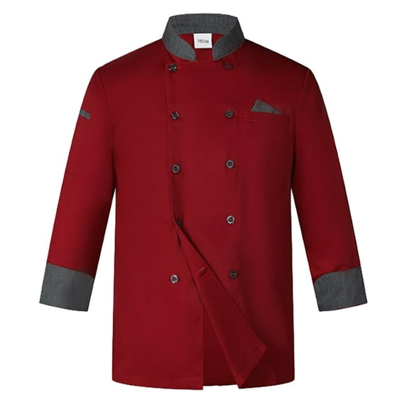 YONGHS Chef Coat Long Sleeve Women Men Button Chef Uniform Red M