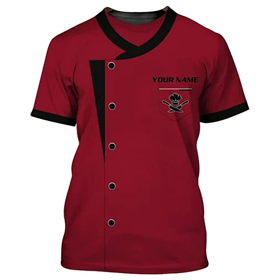 YONGHS Costume Chef Shirt Personalized Chef 3D Print for Men Women Chef T-Shirt Gifts for Lover Burgundy 3XL