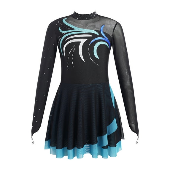 YONGHS Figure Skating Dress for Girls Sequins Ballet Dance Gymnastics Leotard Ballerina Outfit Sky Blue 8