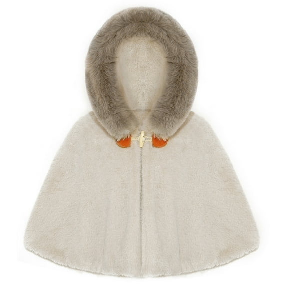 YONGHS Fleece Hooded Cape for Toddler Baby Girls Faux Fur Warm Coat Princess Winter Tops Jacket Khaki 2-3