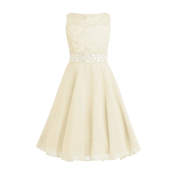 YONGHS Flower Girls Dress Wedding Bridesmaid Evening Formal Lace Gown 2-16 Beige 4