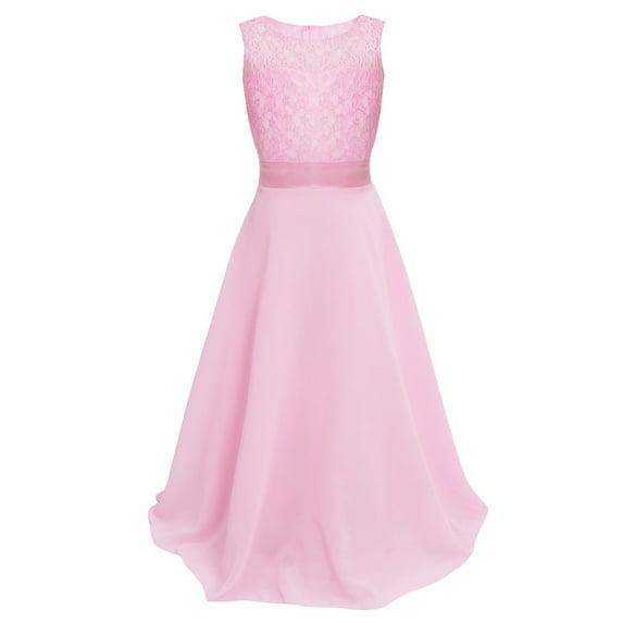 YONGHS Flower Girls Floral Lace Floor Length Dress Junior Bridesmaid Prom Ball Gown 4-14