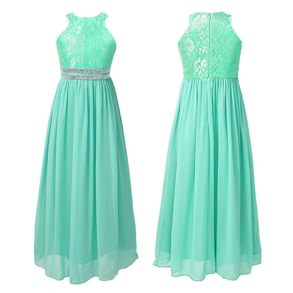 YONGHS Flower Girls Halter Floral Lace Dress Wedding Party Communion Dresses