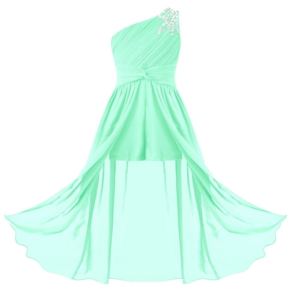 YONGHS Flower Girls One Shoulder Beaded Chiffon Bridesmaid Romper Dress Wedding Prom Party Gown Mint Green 12