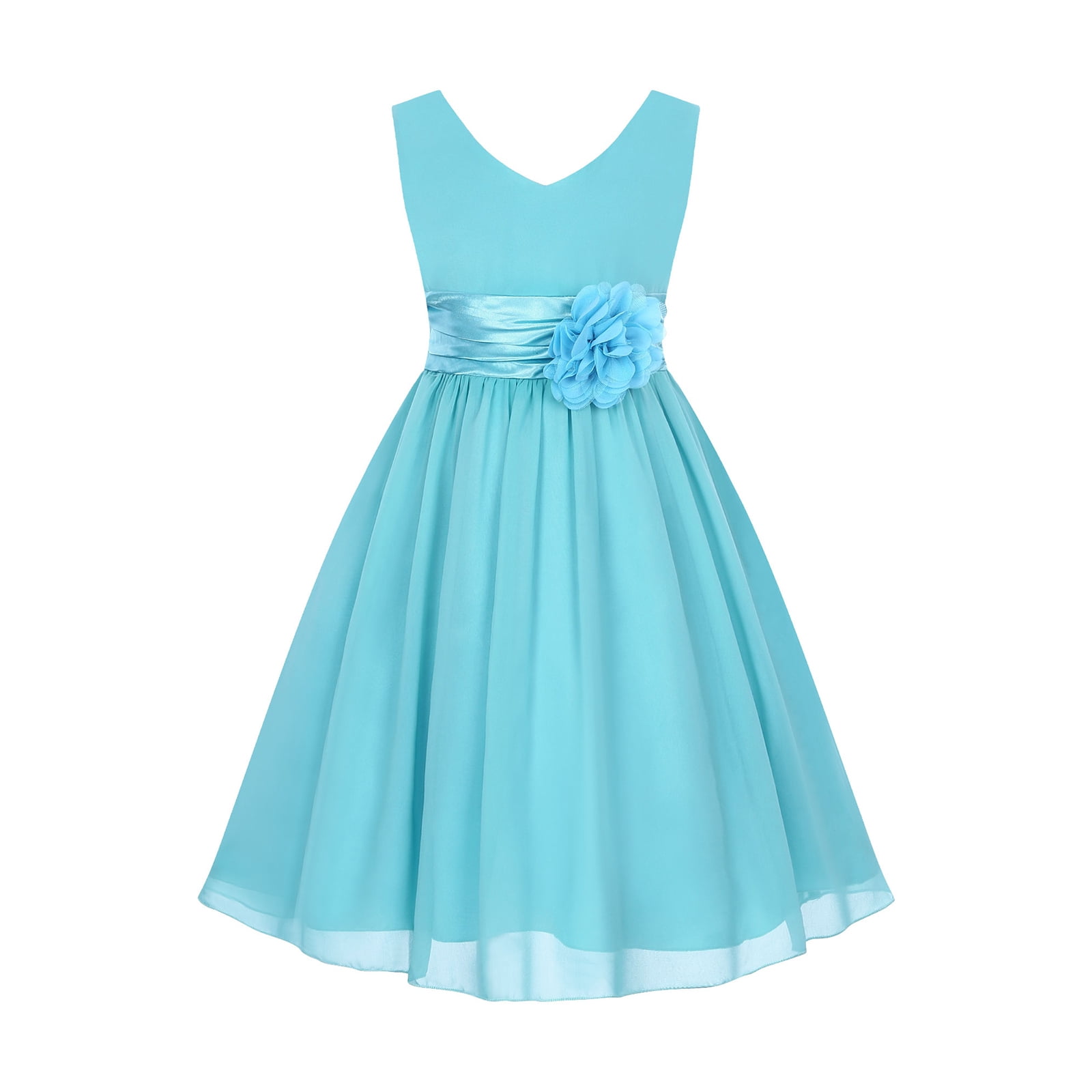 blue chiffon dress amazon YONGHS Girl's Prom Party Gown High Waist V Neck Formal Dance Flower Girl 2 Size:Child 8 Airy woven chiffon shapes Week5025_20251207 Wedding Guest Hairstyles to