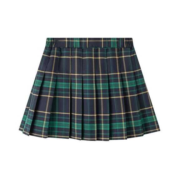 YONGHS Girl's Striped Pleated Skirt Skater Tennis Uniform A-line Mini Flared Skort with Short Green 5-6