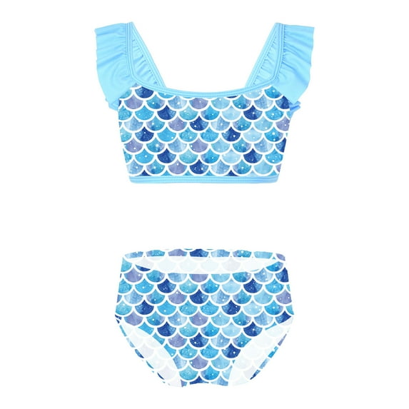 YONGHS Girls 2 Piece Bikini Swimsuit Mermaid Sleeveless Straps Crop Tops and Briefs Bathing Suit Blue 8