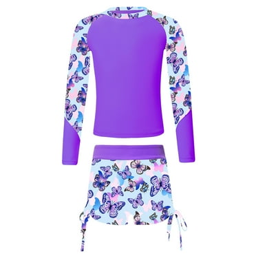 YONGHS Girls 2 Piece Rash Guard Long Sleeve Swimsuits Shirt Bikini Tankin Bottom Swimwear Purple 6