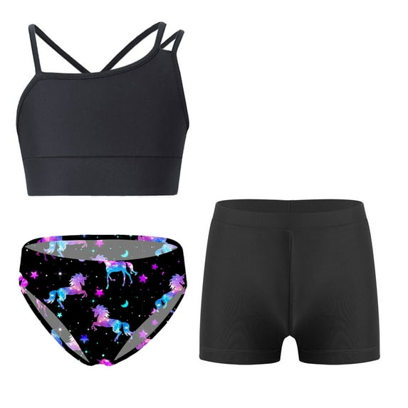 YONGHS Girls 3 Piece Swimsuits Bathing Suit Sports Crop Top Briefs Swim Trunks Outfits Swimwear Night Pegasus 8