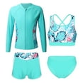 thumbnail image 1 of YONGHS Girls 4 Pieces Swimsuits Rash Guard Swim Set Shirt Crop Top Briefs Shorts Swimwear Bathing Suit Light Green 10, 1 of 6