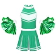 thumbnail image 1 of YONGHS Girls Cheer Leader Uniform Halloween Party Cheerleading Crop Top with Skirt Pompoms Green 8, 1 of 7