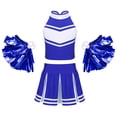 thumbnail image 1 of YONGHS Girls Cheer Leader Uniform Halloween Party Cheerleading Crop Top with Skirt Pompoms Royal Blue 16, 1 of 7