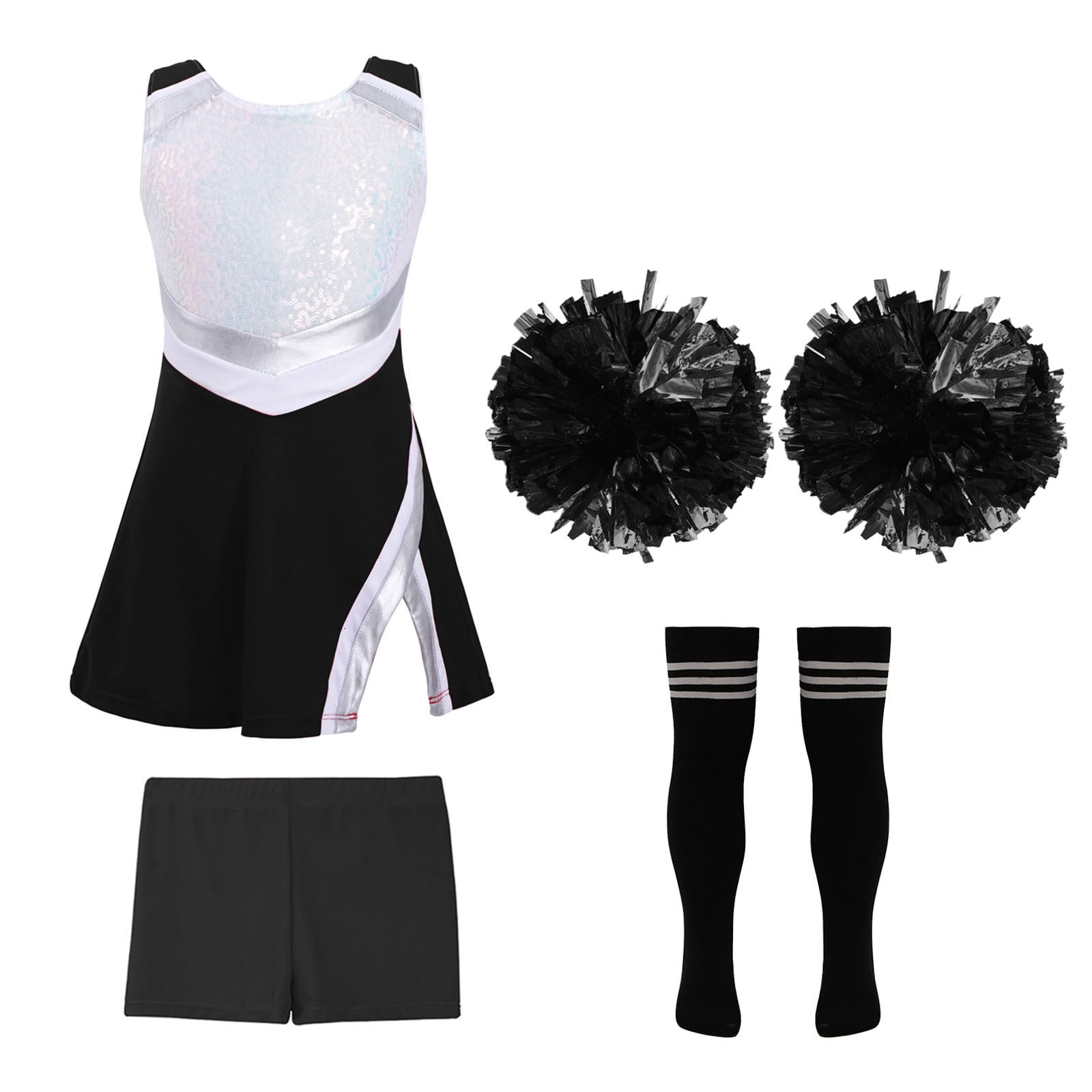 YONGHS Girls Cheerleading Dance Outfits Sequins Patchwork Dress with ...