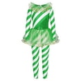 thumbnail image 1 of YONGHS Girls Christmas Candy Cane Striped Unitard Ruffle Jumpsuit Ballet Dance Performance Costume Green 12, 1 of 6