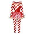 thumbnail image 1 of YONGHS Girls Christmas Candy Cane Striped Unitard Ruffle Jumpsuit Ballet Dance Performance Costume Red 14, 1 of 7