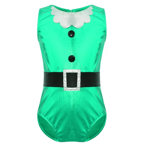YONGHS Girls Christmas Santa Claus Dance Costume Shiny Metallic Gymnastics Ice Skating Leotard Green 6