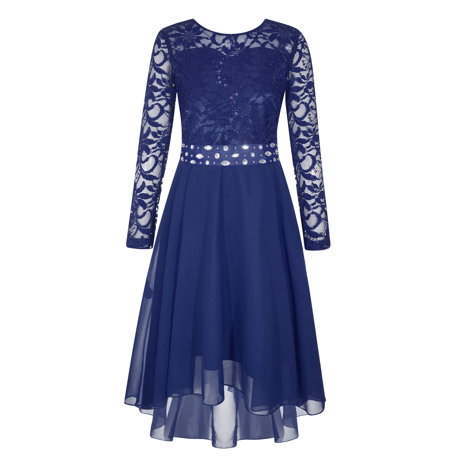 YONGHS Girls Elegant Lace Flower Girl Dress Long Sleeve A-Line High Low Hem Junior Bridesmaid Dress Navy Blue 6 - Walmart.com YONGHS Girls Elegant Lace Flower Girl Dress Long Sleeve A-Line High Low Hem Junior Bridesmaid Dress Navy Blue 6 - Walmart.com