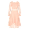 thumbnail image 1 of YONGHS Girls Elegant Lace Flower Girl Dress Long Sleeve A-Line High Low Hem Junior Bridesmaid Dress Nude 10, 1 of 7