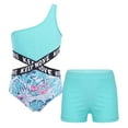 thumbnail image 1 of YONGHS Girls Floral Print Swimsuit One-shoulder Leotard with Boyshorts Set Bathing Suit Seaside Activewear Leaves&Green 10, 1 of 7