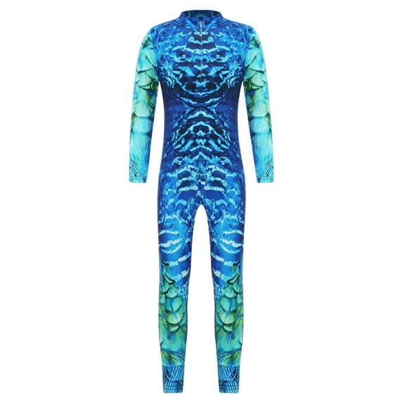 YONGHS Girls Halloween Party Cosplay Costume Bodysuit Full Body Jumpsuit Gymnastics Leotard Lake Blue 145-150/L
