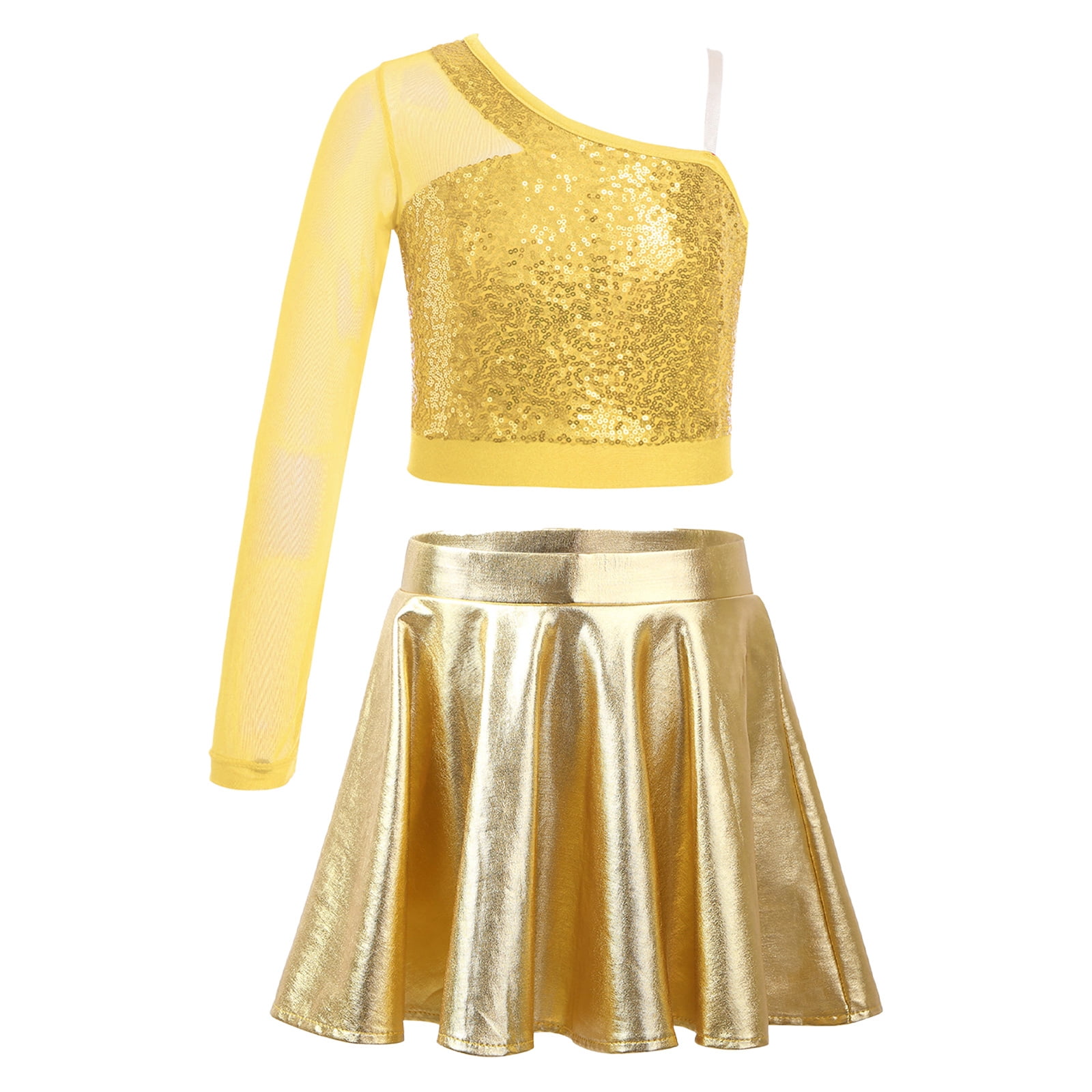 JEATHA Girls 3-Piece Sparkly Dance Outfit - Sequins Crop Top, Bomber Jacket & Metallic Pants Set