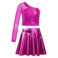 thumbnail image 1 of YONGHS Girls Hip Hop Jazz Dance Performance Outfits Kids Sequins Crop Top with Metallic Flared Skirt Hot Pink 6, 1 of 7