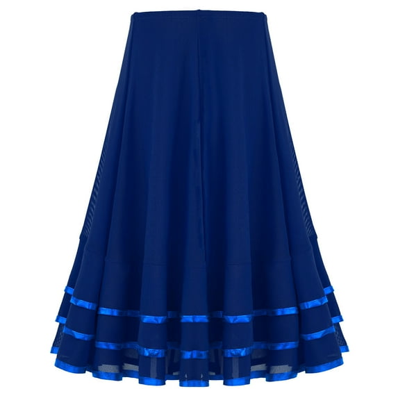 YONGHS Girls Kids Chiffon A-Line Flared Maxi Skirts Elastic High Waist Pleated Skater Long Skirts Blue 14