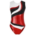 thumbnail image 1 of YONGHS Girls Kids Sleeveless Gymnastics Leotards Rhinestone Color Block Metallic Ballet Dance Bodysuit Red 16, 1 of 7