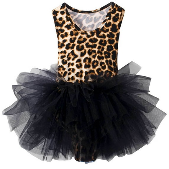 YONGHS Girls Leopard Print Ballet Tutu Dress Sleeveless Layers Mesh Skirt Leotard Ballerina Dancewear Leopard 1-2