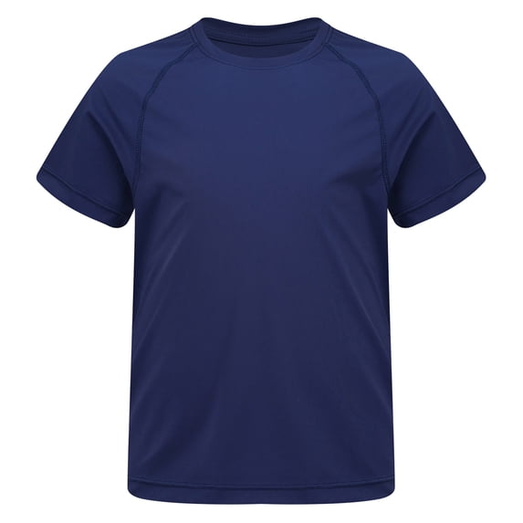 YONGHS Girls Lightweight Dry-Fit Summer Athletic Basic Tops Crew Neck Short Sleeve T-shirts Navy Blue 5-6