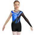 thumbnail image 1 of YONGHS Girls Long Sleeve Ballet Dance Gymnastics Leotard Unitard Bodysuit with Shorts Sports Outfits Royal Blue&Black 6, 1 of 6