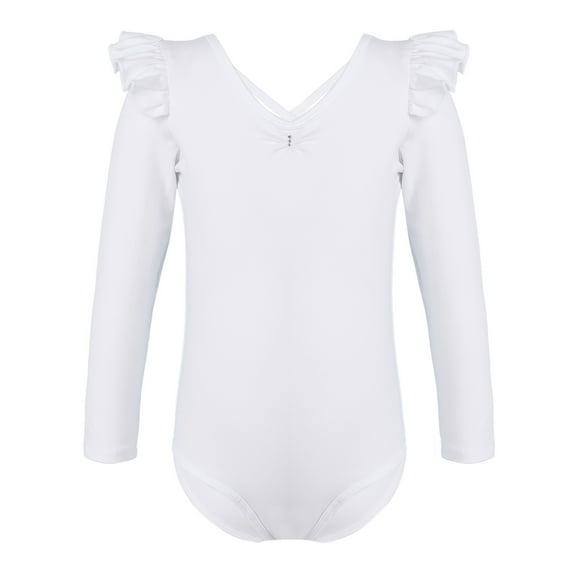 YONGHS Girls Long Sleeve Ballet Leotard Dance Top Gymnastics Bodysuit Ballerina Romper Team wear White 11-12