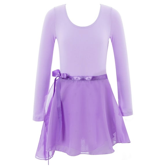 YONGHS Girls Long Sleeve Leotard with Tutu Skirt Kids Ballerina Ballet Dancewear Dress Outfits Lavender&Pink 9-10